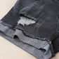 Black Casual Ripped Rolled Hem Denim Shorts