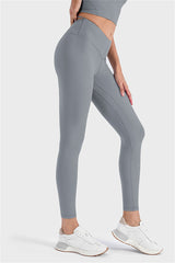 Medium Grey Wide Waistband Ribbed Skinny Yoga Pants