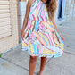 Multicolor Abstract Print Sleeveless Tiered Flowy Dress