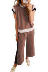 Chestnut Colorblock Cap Sleeve Tee and Wide Leg Pants Set