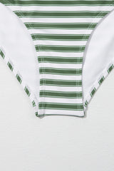 White Stripe Color Block Zipper Back Cutout High Waist Bikini Set