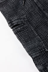 Black Mineral Wash Textured Drawstring Wide Leg Pants