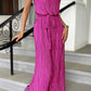 Bright Pink Belted Drape Pleated Wide Leg Jumpsuit