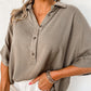 Taupe Collared Half Buttoned Batwing Sleeve Oversized Shirt