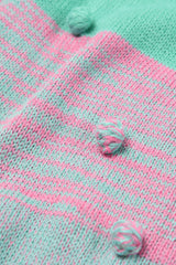 Rose Pompom Color Block Knit Open Front Cardigan