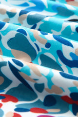 Light Blue Boho Abstract Print V Neck Flounce Sleeveless Shirt - Ninonine