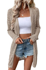 Smoke Gray Solid Color Pointelle Knit Open Front Cardigan - Ninonine