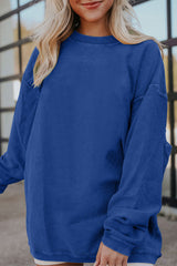 Dark Blue Plain Drop Sleeve Corded Oversized Sweatshirt