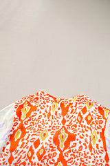 Multicolour Leopard Puff Sleeve Slit Neck Plus Babydoll Dress