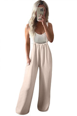 Parchment Pocketed Straps Wide Leg Overalls