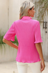 Bright Pink Button Up Pleated Blouse