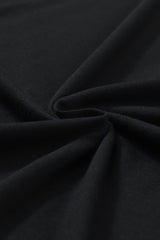 Black Plain Smocked 3/4 Sleeve Casual Loose T Shirt