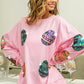 Pink Easter Sequin Egg Print Drop Shoulder Graphic Oversized Sweatshirt