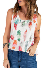 Colorful Feathers Print Scoop Neck Tank Top for Women