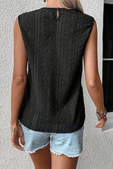 Black Guipure Lace Crochet Keyhole Back Sleeveless Top - Ninonine