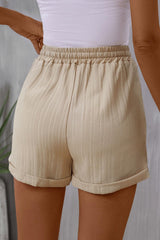 Parchment Solid Color Elastic Waist Drawstring Pocketed Shorts