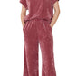 Rose Pink Mineral Wash Corduroy Short Sleeve Top and Crop Pants Set