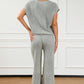 Gray Knitted V Neck Sweater and Wide Leg Pants Set