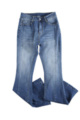 Blue Casual Pockets Chic High Waist Flare Jeans
