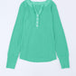 Green Solid Color Waffle Knit Long Sleeve Henley Shirt