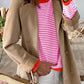 Pink Striped Colorblock Trim Knit Pullover Sweater