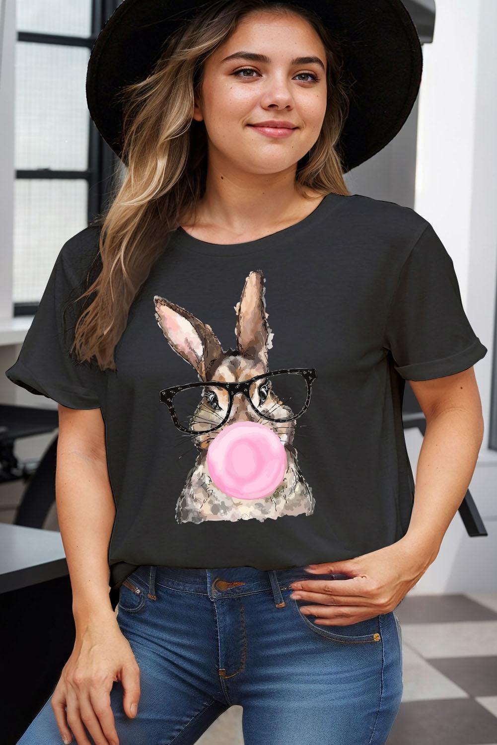 Black Easter Bubblegum Rabbit Graphic Plus Size Tee - Ninonine