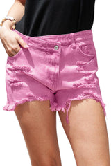 Pink Crossover Waist High Rise Denim Shorts
