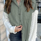 Green Cable Knit Patchwork Sleeve Raw Hem Shacket