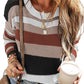 Taupe Striped Color Block Crewneck Knitted Sweater