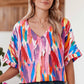 Multicolor Watercolor Abstract Print V Neck Blouse