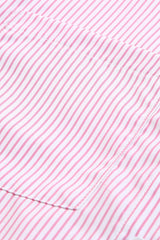 Pink Striped Casual Shirred Cuffs Shirt - Ninonine
