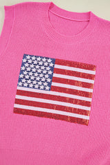 Bonbon Sequins American Flag Loose Knit Tee