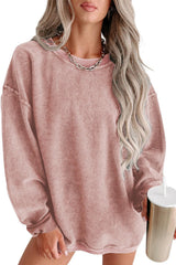 Pink Solid Ribbed Round Neck Pullover Sweatshirt - Ninonine