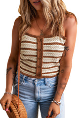 Chestnut Striped Buttoned Cropped Knitted Cami Top