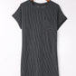 Grey Ribbed Short Sleeve Chest Pocket Casual T Shirt Dress