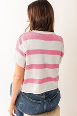 Pink Stripe Drop Sleeve Lightweight Knitted Top
