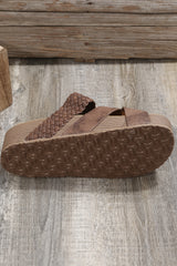 Brown Braided Detail Criss Cross Platform Slides Shoes
