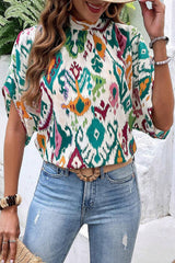 Multicolor Abstract Print Knot Back Half Sleeve Blouse