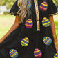 Black Easter Egg Sequin Half Button Neck Puff Sleeve Graphic Dress