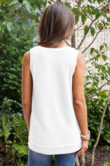 White Waffle Knit Sequin Butterfly Graphic Tank Top