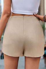 Apricot Solid Color Asymmetrical Hem Shorts