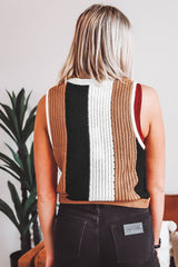 Khaki Stripe Color Block Sleeveless Knitted Top