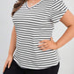 White Stripe V Neck Petal Sleeve Plus Size T-Shirt