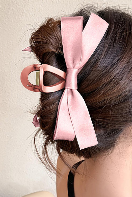 Pink Solid Color Ribbon Bow Decor Hair Clip