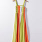 Green Color Block Shirred High Waist Pleated Maxi Dress
