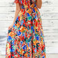 Multicolor Boho Floral Print Smocked Off The Shoulder Maxi Dress