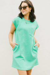 Mint Green Plain Textured Pocketed Mini Dress