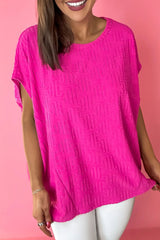 Rose Red Textured Oversized Dolman T Shirt