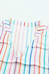 Multicolor Striped Short Sleeve Blouse for Women - Ninonine