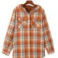 Orange Snap Button Sherpa Lined Hooded Flannel Jacket